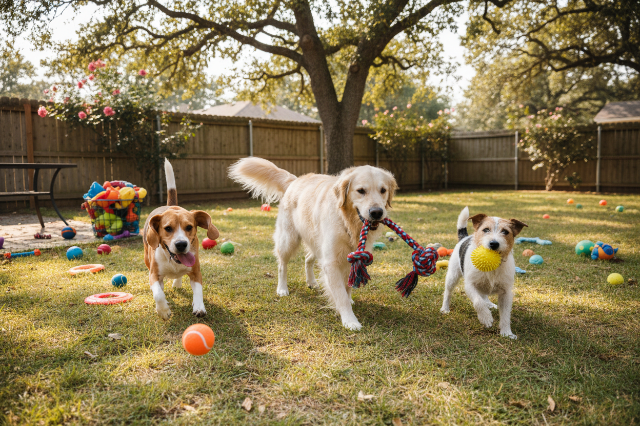 dogs playing with toys